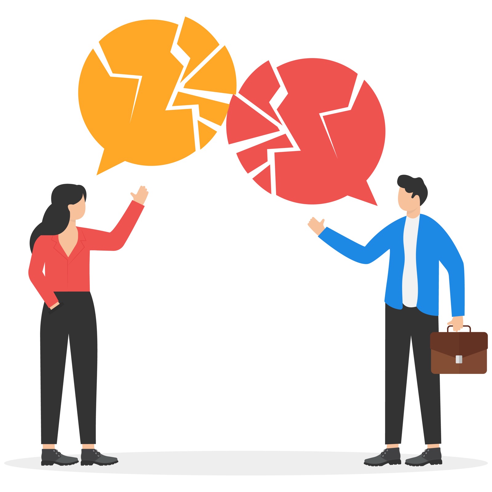 Different opinions and disagreement concept, two businessman expressing opposite ideas