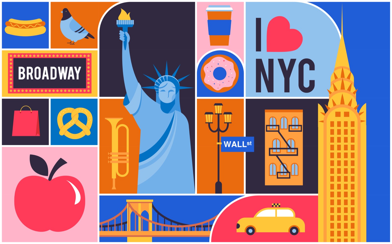 New York City, USA illustration, background, poster and banner design. Geometrical modern style concept vector illustration