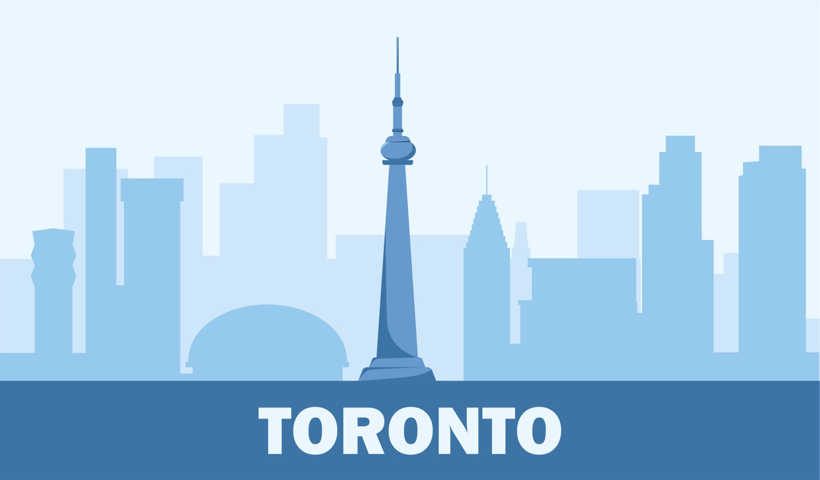 Skyline toronto poster. Silhouette of buildings and landmarks. America and canada city. Travel and tourism. Holiday and vacation. Poster or banner. Flat vector illustration